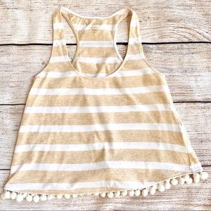 Lilly Pulitzer Tan White Striped Tank Top w. Pom Poms Ladies Sz XXS